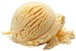 A single scoop of vanilla ice cream melting on a transparent background