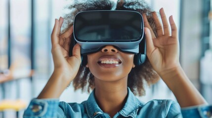 Poster - Woman Experiencing Virtual Reality Headset
