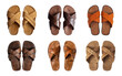 Collection top view of pair slip-on slippers sandals isolated on a transparent background, PNG