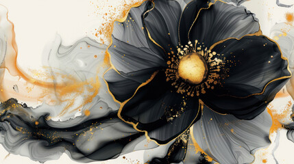 Wall Mural - Beautiful spring black gold flower on decorative background as wallpaper illustration, Elegant Black Gold Flower