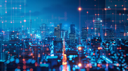 Poster - cityscape with blue sky and cityscapes with blue skies the cityscape is full of lights and buildings