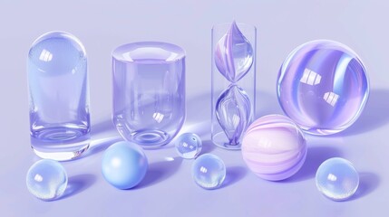 Poster - Isolated round discs, balls, and glass elements in 3D.