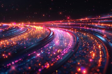 Poster - Digitally rendered image featuring multicolored light trails creating a surreal, futuristic landscape
