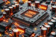 The focus is on a high-end CPU core with a surrounding glowing circuitry showcasing cutting-edge technology and computing power