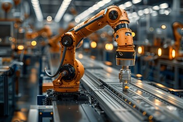 Poster - A high-tech robotic arm with precision control performs tasks in an automated industrial environment