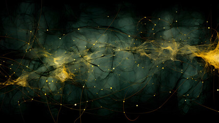 Digital green and yellow strings tangled together abstract graphic poster web page PPT background