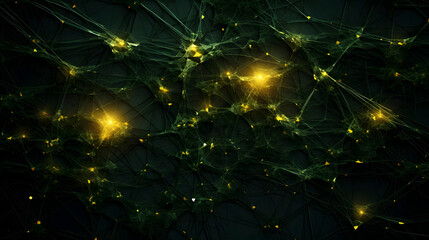 Digital green and yellow strings tangled together abstract graphic poster web page PPT background