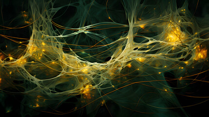 Digital green and yellow strings tangled together abstract graphic poster web page PPT background