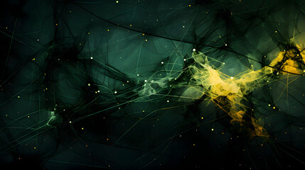 Digital green and yellow strings tangled together abstract graphic poster web page PPT background