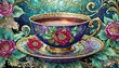 luxury floral cup of tea with saucer