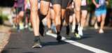 Fototapeta  - Marathon running race, people feet on city road