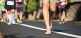 Fototapeta  - Marathon running race, running barefoot