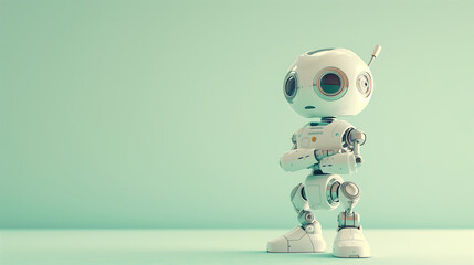 Poster - A robot stands with his arms crossed in front of a white background. The robot wears headphones and has a serious expression.