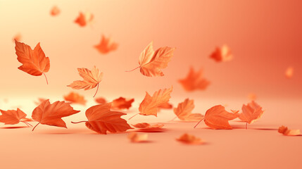 Sticker - Whimsical Autumn Leaves Tumbling on Soft Orange Backdrop