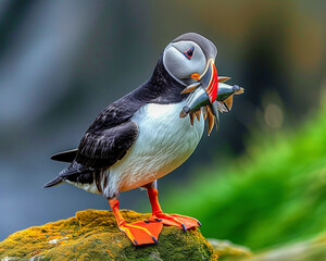 Wall Mural - Atlantic puffin carry fish