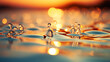 Golden Sunset Reflections on Water Drops