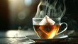 tea bag pulled from hot tea cup AI generated