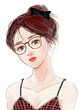 縁メガネに下着姿のおしゃれな20代女性水彩風イラスト