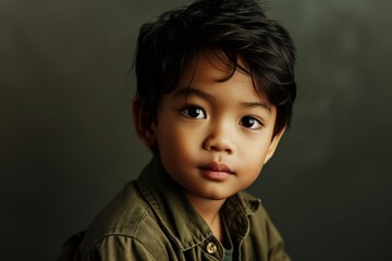 Canvas Print - little cute asian boy posing cheerful on dark background, lifestyle people concept