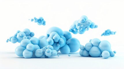 Wall Mural - Cute funny claymotion style blue clouds isolated on white background, style 3D