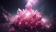 Close-up of cluster of radiant pink crystals illuminated by soft lighting. Beautiful glowing crystals.