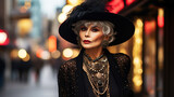 Fototapeta Zwierzęta - Beautiful old woman outdoor fashionable lady