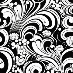 retro 1960s psychedelic pattern black and white svg vector art