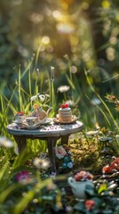 Poster - A small table with a cake and cupcakes on it