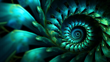 Fototapete - Digital blue and green separation art swirl curve abstract poster web page PPT background