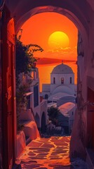 Wall Mural - A view of a sunset through an archway