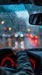 Poster - A man driving a car in the rain