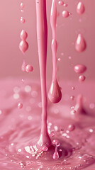 Wall Mural - Close up of pink liquid drop merging into water pool