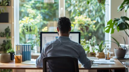 Poster - Man Sitting at Desk Working on Computer