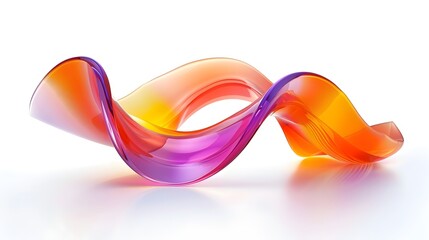Wall Mural - Orange and pink three dimensional glass wavy shape on white background.
