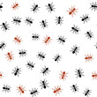 Red and Black Ants Seamless Pattern. Vector