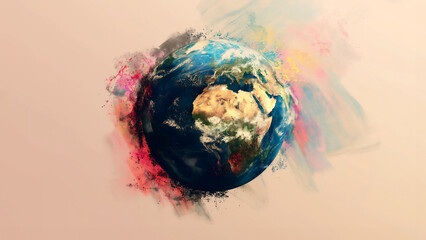 Earth Day celebration painted splashed world globe background banner