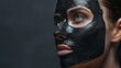 Close up of a beauty young woman using a black mask to clean skin. Ai generated. Temlate to Spa salons