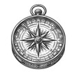 vintage compass rose with ornate directional markers in black and white sketch engraving generative ai vector illustration. Scratch board imitation. Black and white image.