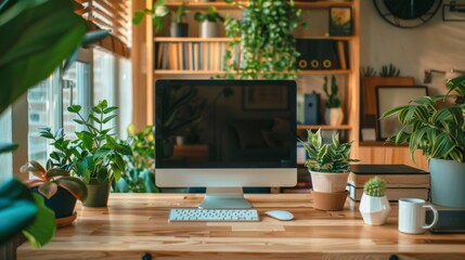 Wall Mural - Desktop Computer on Wooden Desk