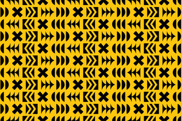 Poster - Abstract seamless geometric pattern in black and yellow colors. Simple minimalistic modern repeating pattern with flat geometric elements.