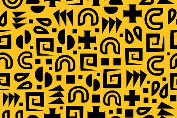 Poster - Abstract seamless geometric pattern in black and yellow colors. Simple minimalistic modern repeating pattern with flat geometric elements.