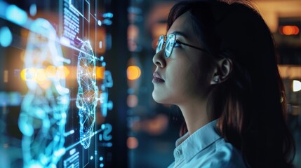 Poster - Woman With Glasses Looking at Display