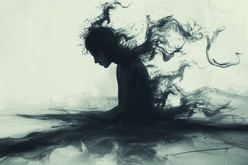 Wall Mural - Psychological help, depression and mental disorder illustration, AI generated