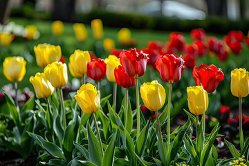 Wall Mural - field of red and yellow tulips 