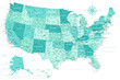 United States - Highly Detailed Vector Map of the USA. Ideally for the Print Posters. Turquoise Blue Green Spot Beige Retro Style