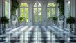 Showcasing a grand entrance to a ballroom with luxurious checkered marble flooring and classical architecture, this image encapsulates a regal aesthetic ideal for venues, weddings