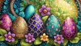 Fototapeta Tulipany - easter eggs with flowers