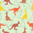 Seamless Australian pattern with cute kangaroo silhouettes. Vector watercolor print