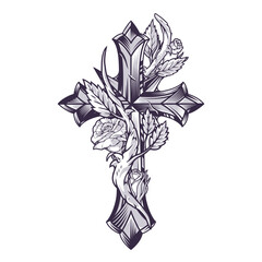 Sticker - Floral cross vintage logotype monochrome