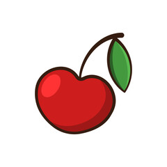 Wall Mural - cherry vector flat illustration. stylized red berry with green leaf on white background.